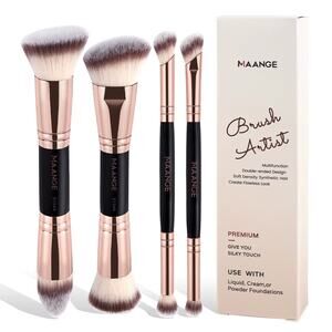 MAANGE 4pc Dual-Ended Makeup Brushes - Color black and champagne.